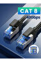كابل إيثرنت CAT8 بطول 8 أمتار، سرعة 40 جيجابت في الثانية، موصل RJ45 محمي للمسافات الطويلة في المنزل والمكتب وإعدادات الألعاب
