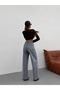 Denim Palazzo Pants with Belt, Snow Black Front Detail - 2
