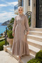 Women's Buttoned Belted Strawberry Fabric Beige Dress - 2
