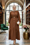 Women's Buttoned Belted Strawberry Fabric Brown Dress - 5
