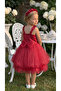 Red Lace Floral Balloon Girl Evening Dress - 3