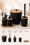 5 Piece Bathroom Set Modern Striped Design |   Trash Can |   Toilet Brush |   Organizer |   Liquid Soap Dispenser |   Toothbrush Holder - 2