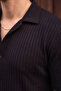 Men's black ribbed short sleeve apaş collar shirt - 2