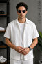 Men's Wrinkled Fabric Summer Buttoned Short-Sleeved Shirt and Lace-Up Double-Pocket Trouser Set - 2