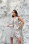 Women's Beige Button Detailed Vest Bermuda Shorts Two-Piece Summer Linen Set Nbnp034 - 2