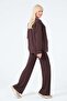 Maternity Side Zipper Long Sleeve High Waist Wide Leg Soft Touch Tracksuit Set Aci Brown - 6