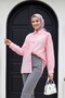 Asymmetrical Embroidered Buttoned Tulle Voile Tunic -Pink - 4