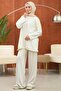 Ecru Leather Garnished Tunic and Trousers Set - 3