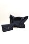 Navy Blue Solid Color Denim Checkered Lined Shoulder Bag (with Makeup Bag as a Gift) - 6