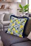 Mediterranean Ceramic Patterned Lemon Olive Motif Fringed Throw Pillow Cover - Navy Blue Tasseled Pillowcase - 2