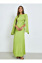 Green Asymmetric Neck Maxi Dress with Cape Sleeves - 3