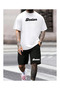 Men's Cotton Beeton Text Printed T-Shirt Shorts Set Crew Neck Casual Sports Combination