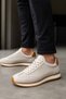 Men's Leather Sneaker Beige Casual Sports Shoes Lightweight Comfortable Casual Walking Shoes - 6