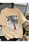 Zebra Printed Short Sleeve Crew Neck Women's Beige Tshirt - 3