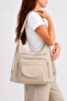 Beige 6-Compartment Backpack and Shoulder Bag with Flap and Pockets – Lined, Multi-Compartment Casual Women's Bag