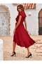 Women's Short Sleeve Ruffled Collar Double Breasted Belted Waist Midi Janjan Crepe Dress - 3