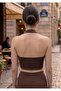 Women's Brown Halter Neck Diver Fabric Backless Crop Top Beach Sea Casual Summer Outfits - 4