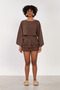 Women's Short Loose Blouse - Bitter Brown - 4