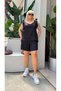 Women's Plus Size V-Neck Shoulder Bow Detail Woven Sofia Linen Blouse Shorts Set 28003 - 3