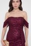 Women's Burgundy Boat Neck Tailed Long Promise Engagement Graduation Evening Dress - 3