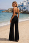 Women's Black Knitted Beach Pants Openwork Mesh Patterned High Waist Wide Leg Summer Pants 004 - 8