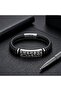 River Stone Motif Steel Locking Black Leather Men's Bracelet. 18391B8D4 Stainless Steel Colorfast Gift - 4
