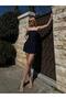 Women's Navy Blue Strapless Mini Dress with Lining Shorts Yel0149 - 5