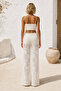 Women's Ecru Knitted Beachwear Pants Openwork Floral Patterned High Waist Wide Leg Beach Pants 004 - 3