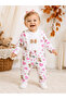 Baby Girl Cotton Printed Long Sleeve Ruffle Detailed Heart Patterned Baby Romper