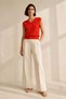 Orange Textured Knitted V-Neck 100% Cotton Women's Knitwear Blouse - 3