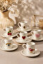 6-Piece Porcelain 6-Model Fenomen Coffee Cup Set 100ml - Heart Cherry Bee Ribbon Lovelybirds Evil Eye