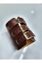 Genuine Leather, Cognac Color, 3-Belt Wide Ottoman Yeniçeri Bracelet - 3