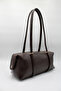 Women's Brown Long Handle Bag with Snap Detail and Internal Eyelet Lining for Hand, Arm, and Shoulder Use