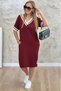 Women's Short Sleeve V-Neck Rib Detailed Pocket Knee Length Viscose Dress - 2