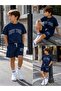 Boy's Slogan Text Embroidered T-Shirt - Shorts Bottom Top Set - 4
