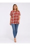 Women's Plus Size Red, Crepe Fabric, High Neck, Low Sleeve, Back Tie Detailed Blouse 65N39572 - 5