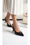 Women's Black Patent Leather Buckle Detailed Pointed Toe Heeled Shoes - 3