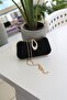 Women's Black Lock Detailed Chain Case Evening Dress Bag - 4