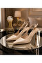 Beige Patent Leather Pointed Toe Open Back Women's Evening Dress Shoes - 2