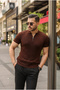 Men's Knitted Pattern Zipper Collar Knitwear T-Shirt - 2