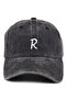 Black Embroidered Washable Vintage Unisex Hat with Letter R
