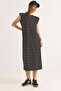 Padded Striped Midi Length Knitted Dress Black