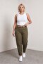Women's Khaki Summer High Waist Denim Trousers with Special Belt