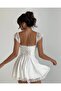 Ecru Lace Detailed Square Neck Back Tie Mini Dress - 6