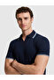 Navy Blue Slim Fit 100% Cotton Apaş Collar T-Shirt 50327845-Vr033 - 2