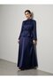 High Collar Tie-Back Detailed Blouse & Flared Maxi Skirt - Satin Set - 2