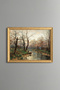 Man Catching Fish and Forest Scenery - Vintage Patterned Painting - Fine Model