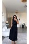 Black Zr Model Drape Detailed Midi Dress