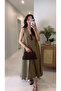 Folse Khaki Sleeveless Linen Dress - 5