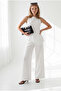 Women's White Asymmetrical Blouse Trousers Linen Set Tkm-19000513 - 2